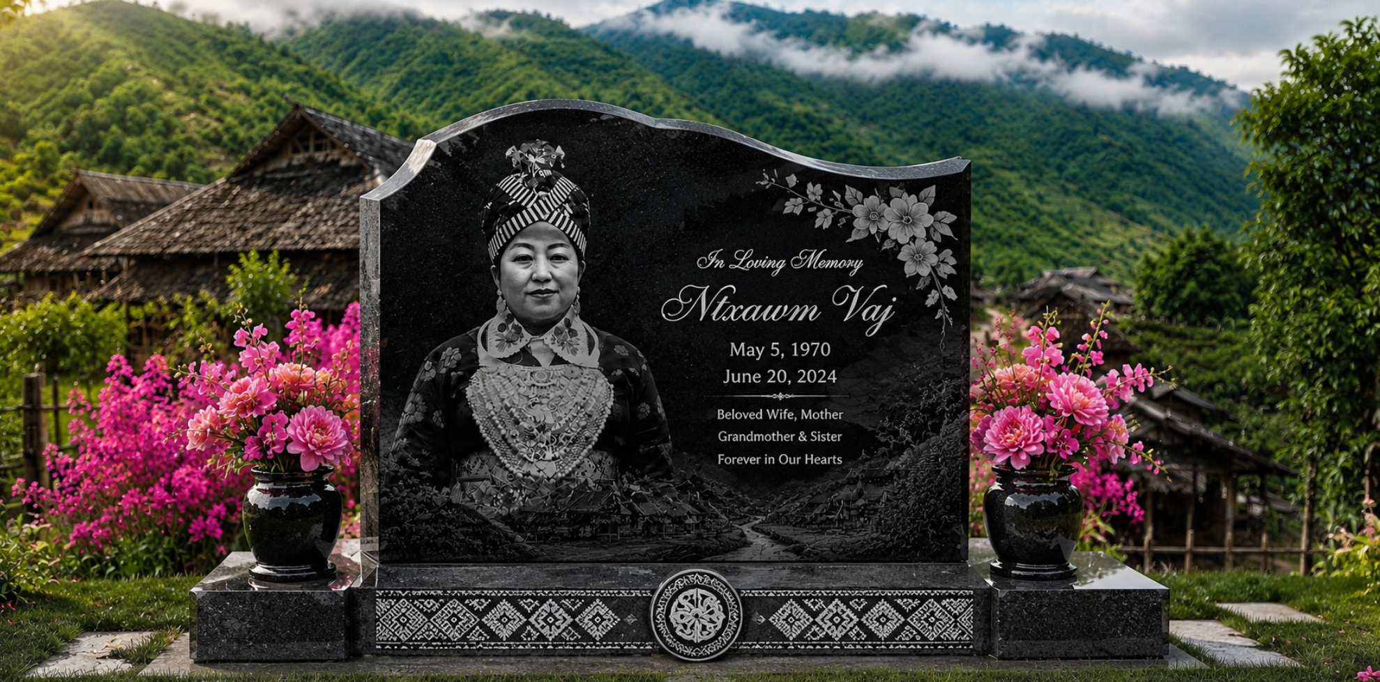 Gray granite memorial